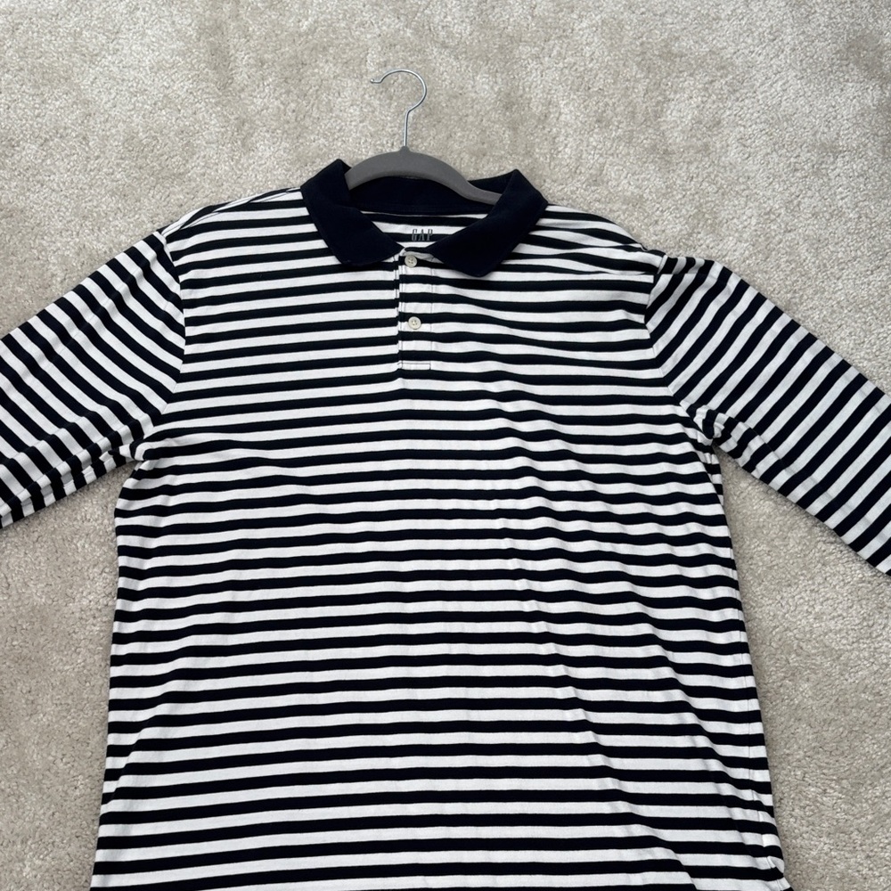 GAP Navy and White Striped long Sleeve Polo Shirt